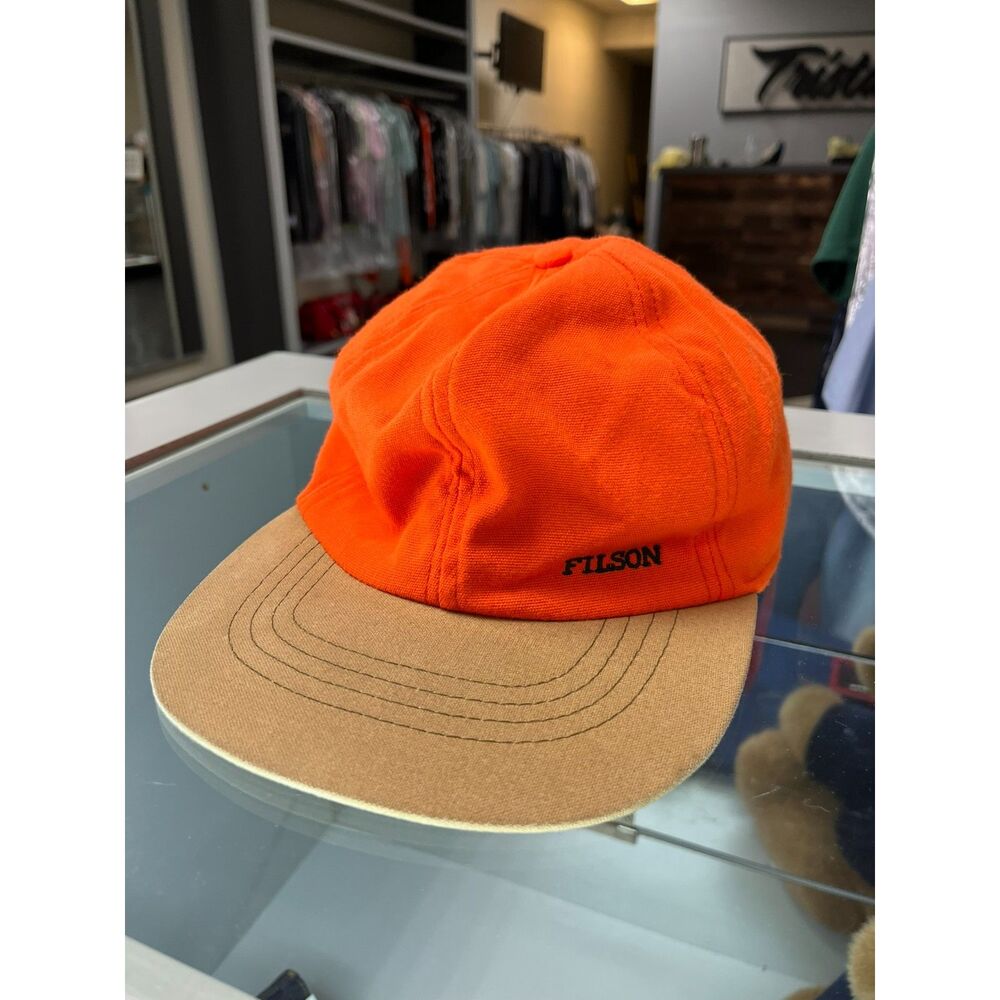 Mens Filson Insulated Blaze/Tin Cloth Cap Size Large Orange Made in USA